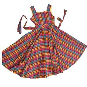 Vintage Leslie Lucks Multicolor Plaid Sleeveless Fit & Flare Maxi Dress Size 8